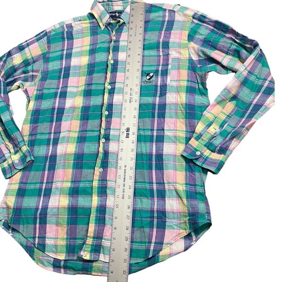 Ralph Lauren Shirt Mens M Colorful Madras Vintage Button Down Crest Golf Pocket - Picture 3 of 10